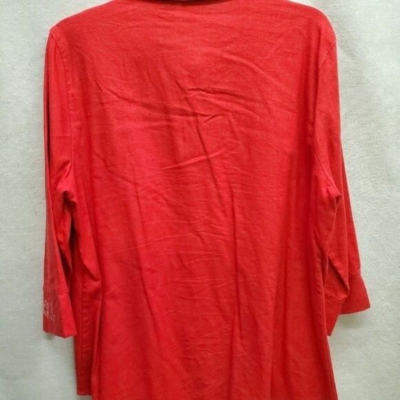 Red Embroidered Linen/Rayon Floral Motif Top in Size L - Picture 9 of 9